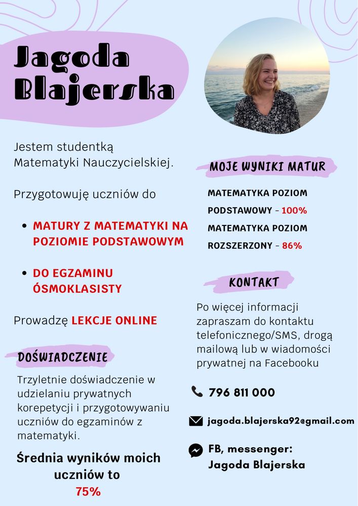Korepetycje z matematyki - matura podstawowa, egzamin ósmoklasisty