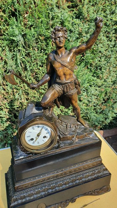 Zegar kominkowy brąz antyk XIXwiek sygnowany ogromny 72cm