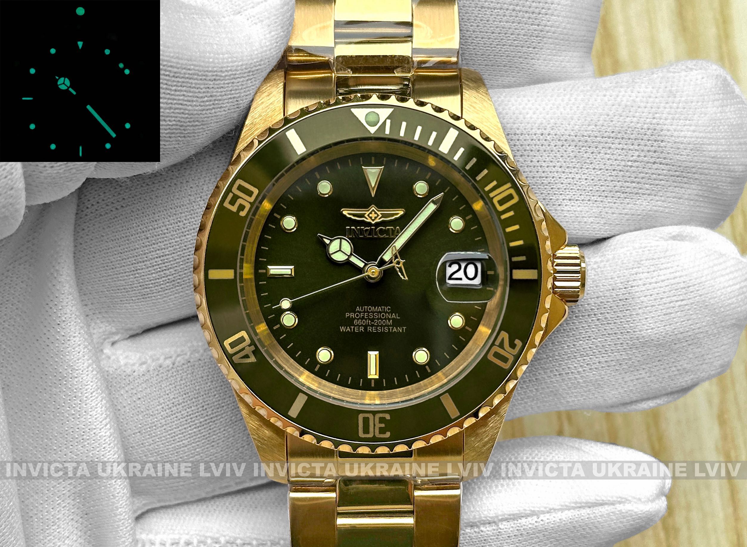 Часы Invicta 35698 Pro Diver Automatic 40 мм. Olive Green Gold.