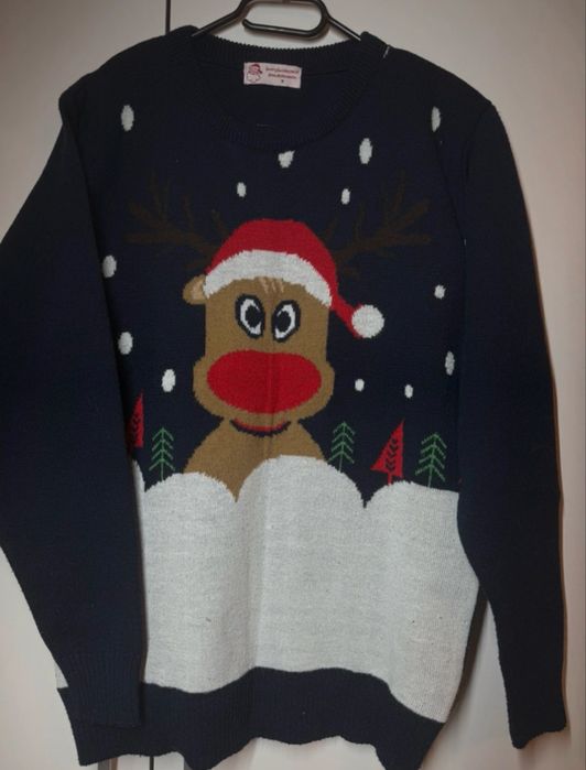 Granatowy sweter świąteczny S