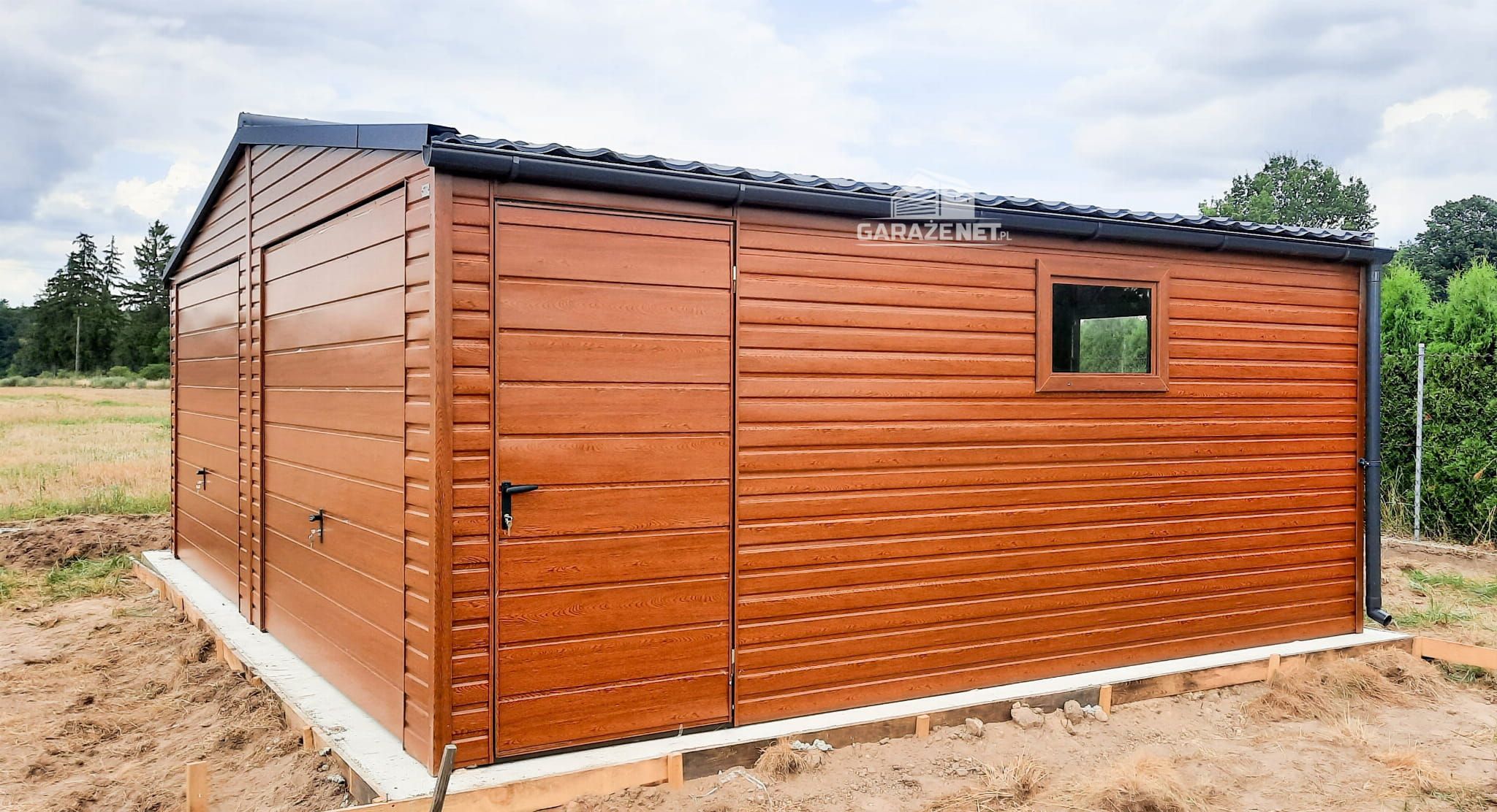 GARAŻ BLASZANY 7m x 6m Dwuspad 2 Brama Drzwi Drewnopodobny 7x6 GB235