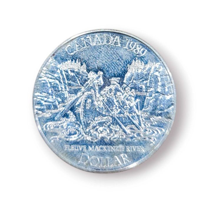 Moeda Canadá 1989 – “Fleuve Mackenzie River” – 1 Dollar Prata 0.500