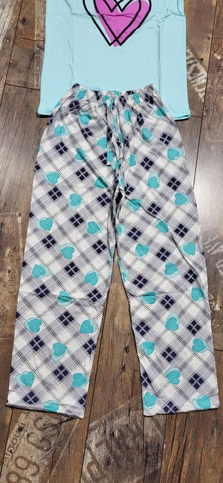 Śliczna piżama damska dziewczęca serce krata S