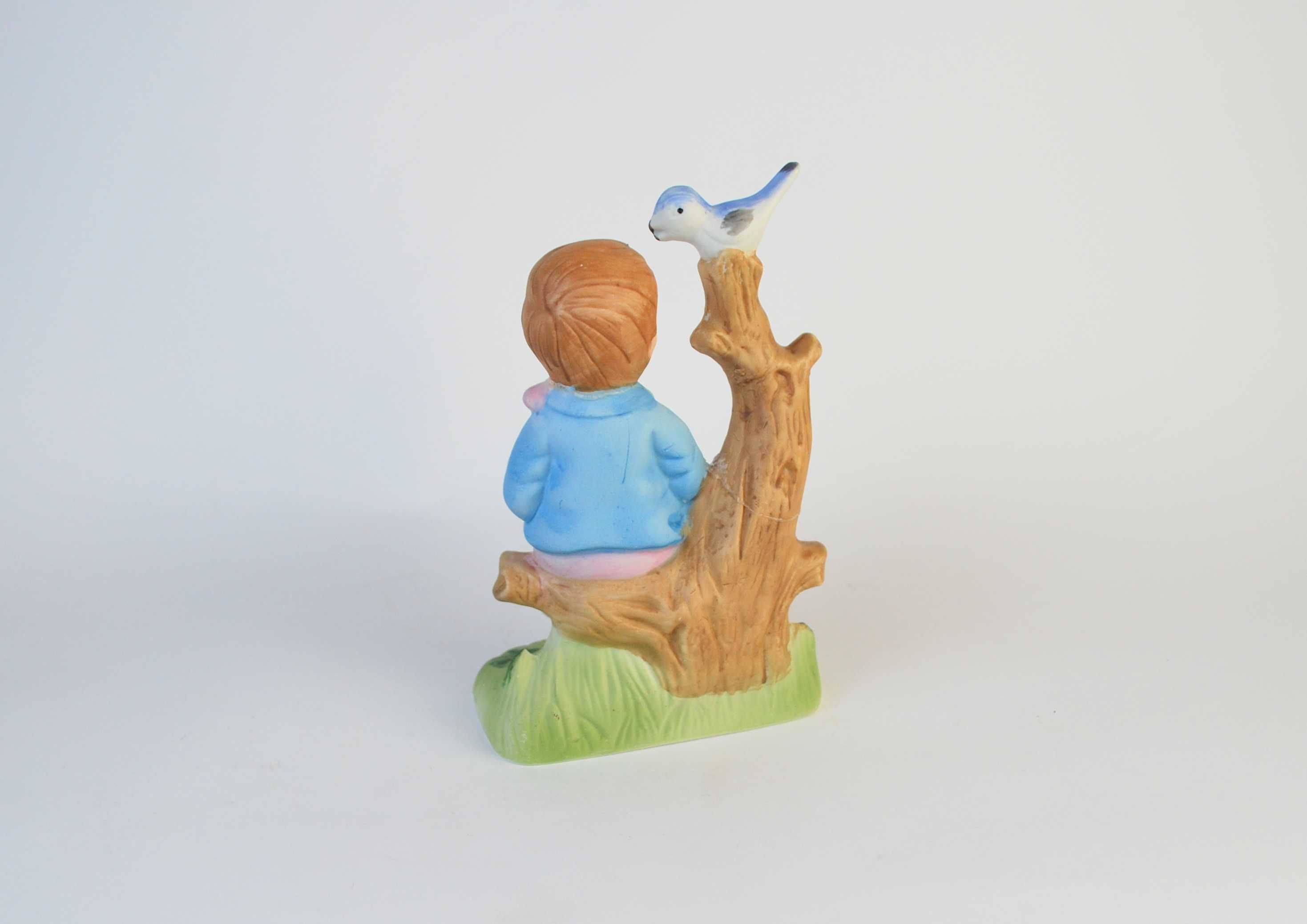 2 figurki porcelanowe chłopiec dziewczynka wiejski folk ptaki destrukt
