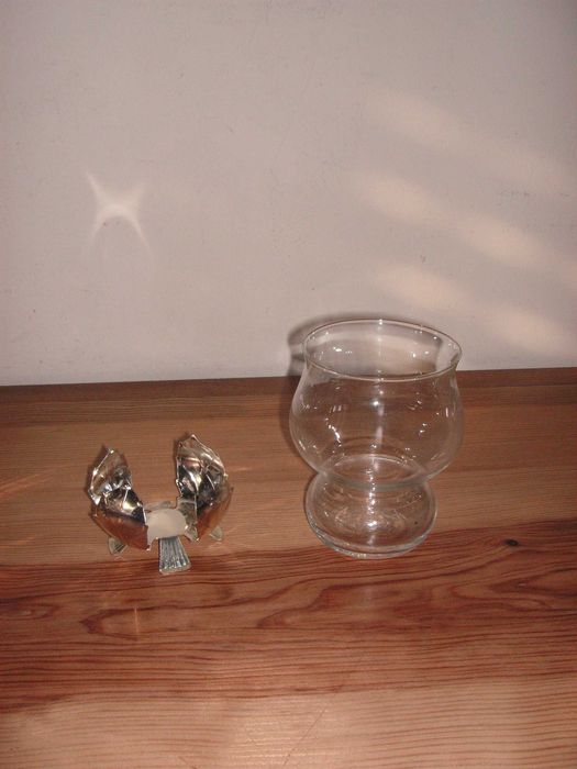 Suporte para Vela e Galheteiro em Vidro, Aneleira e Folhas em Cristal