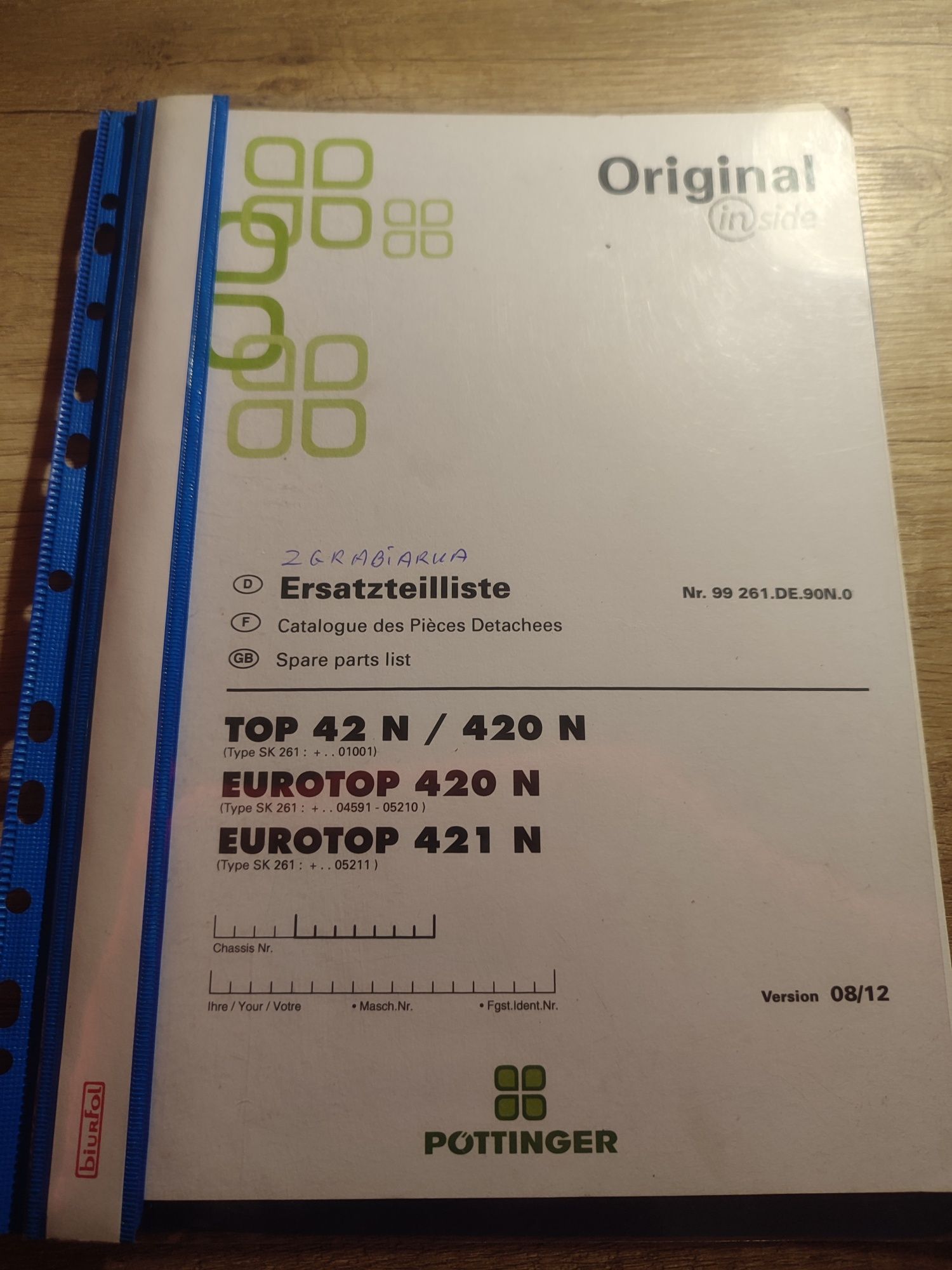Katalog części do zgrabiarki Pottinger Top 42N/420 N