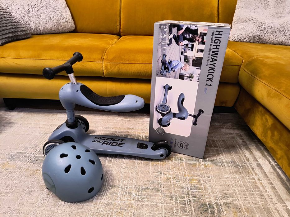 Scoot and ride Highwaykick 1 + kask + oryginalne pudełko kolor steel