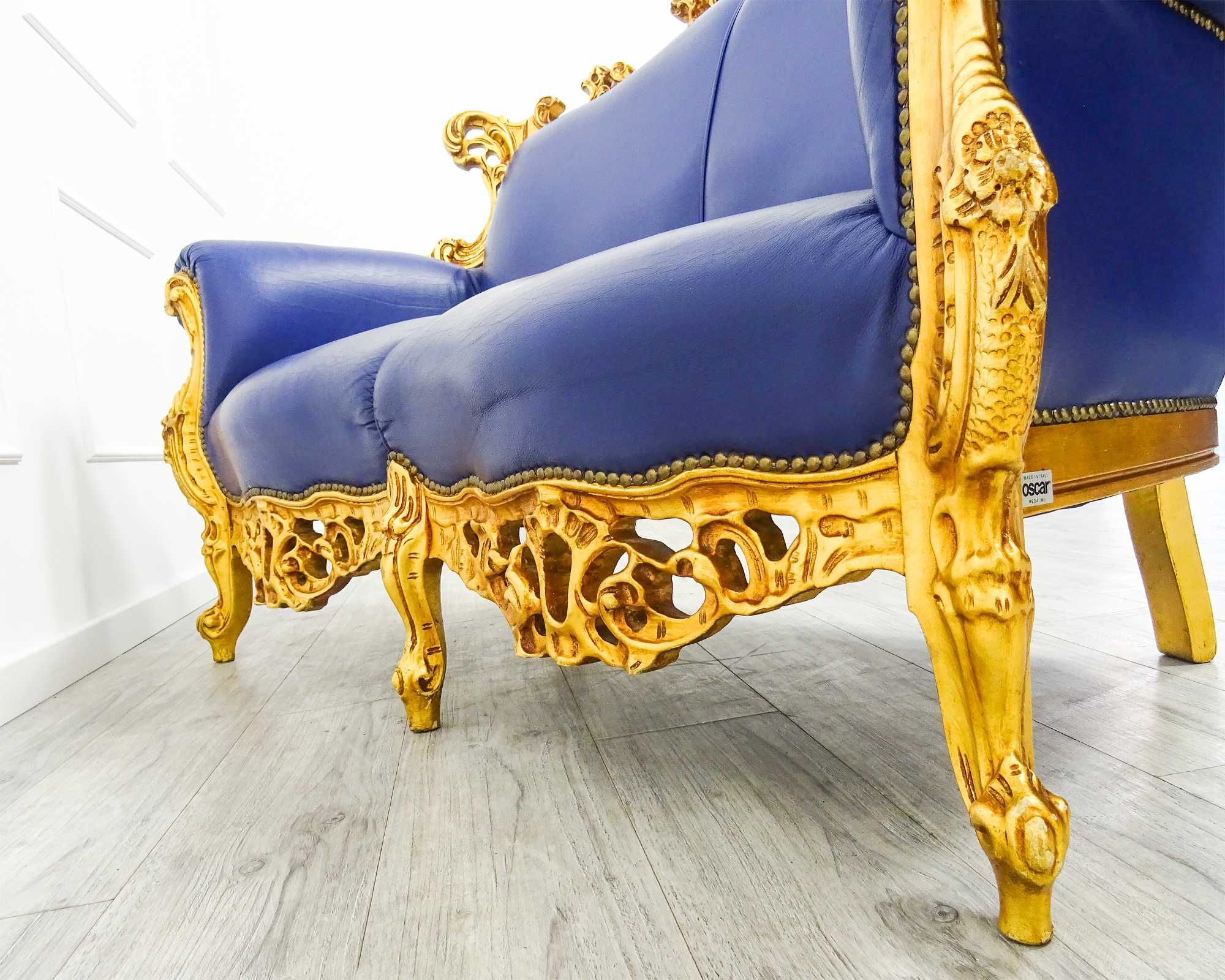 Włoski KOMPLET mebliI do SALONU Ludwik BUK skóra KANAPA + SOFA + FOTEL