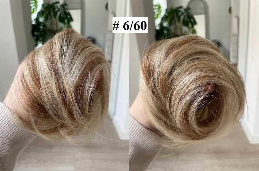 Doczepiany kok na gumce włosy naturalne balejaż ciemny blond lub braz