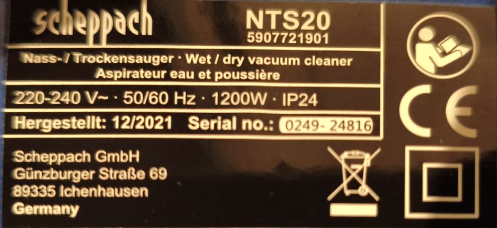 Odkurzacz warsztatowy przemysłowy 20L 1200W Scheppach NTS20