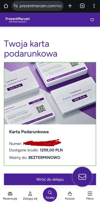 ** PrezentMarzeń Voucher / Bon na 1299zł do wykorzystania BEZTERMINOWO