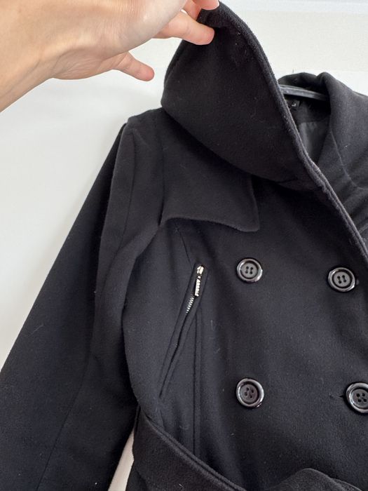 Czarny flauszowy płaszcz jesienno zimowy rozmiar L