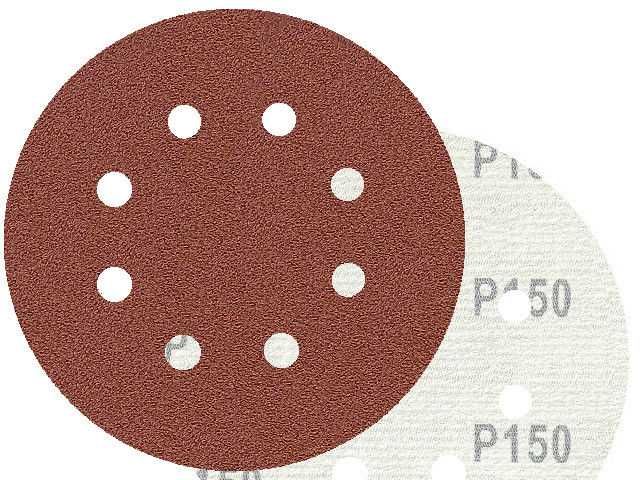 50x Krążek papier ścierny krążki ścierne na rzep 8 otworów 125mm P150