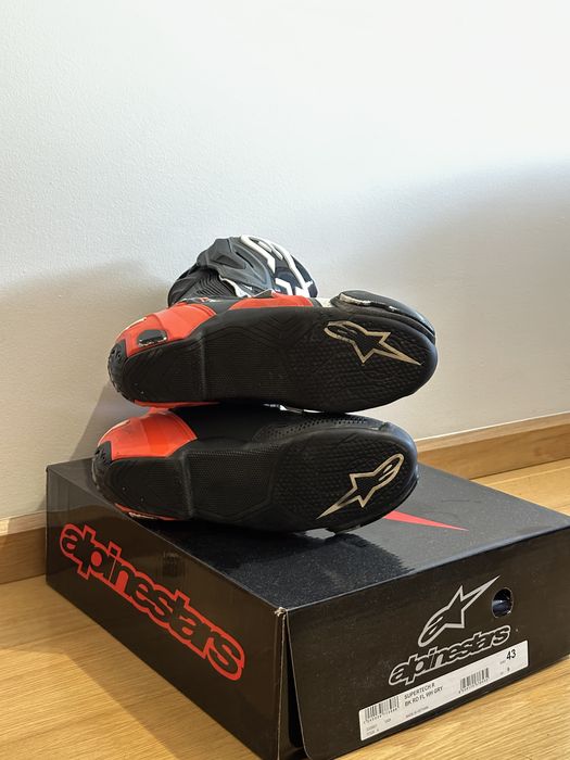Botas Alpinestars Supertech R – Black/Red Fluo/White/Gray – Tamanho 43