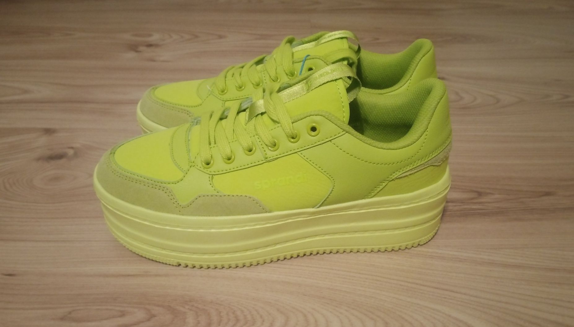 Nowe sneakersy na wysokiej podeszwie platformie zielone neonowe 41