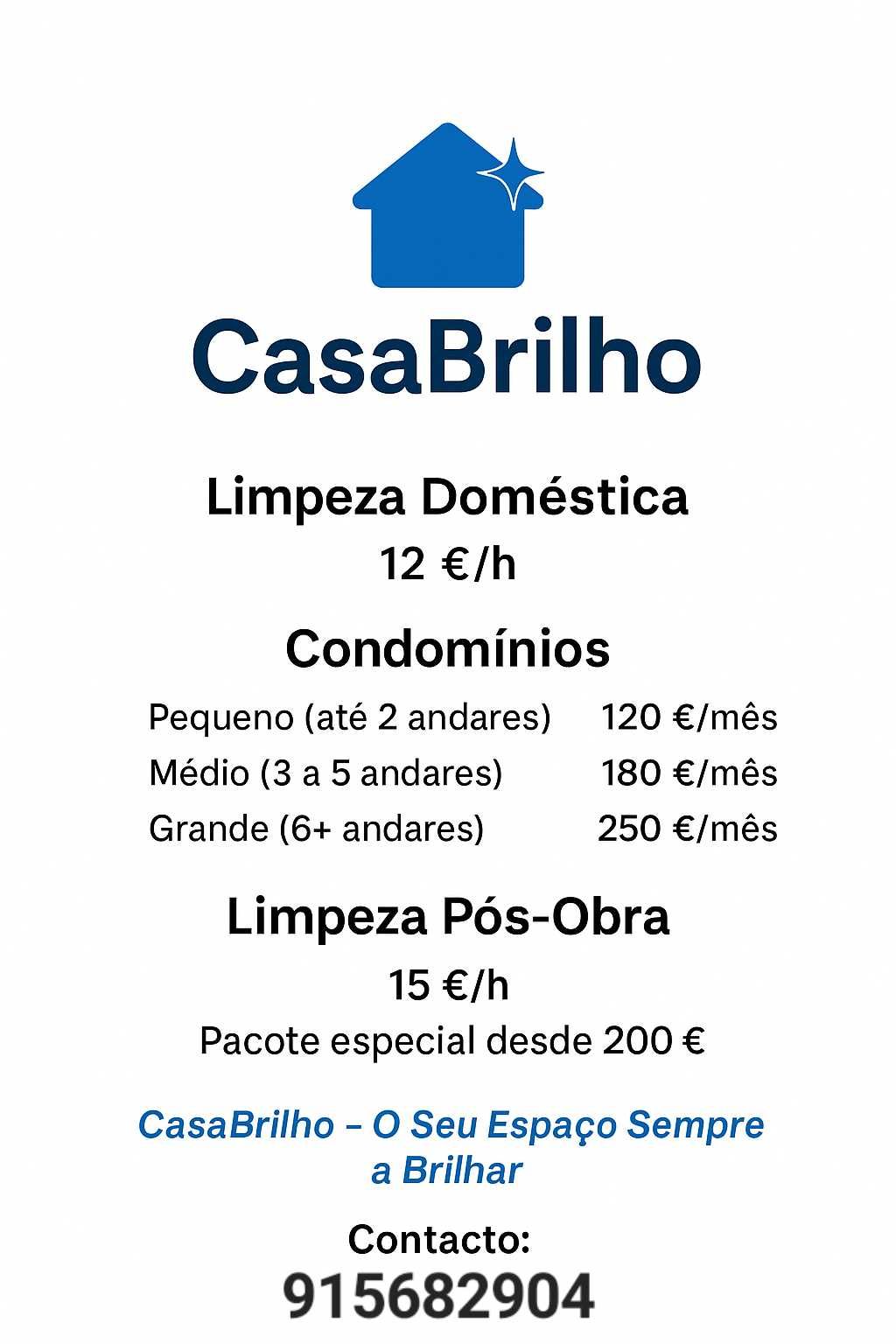 CasaBrilho – Limpezas Semanais, Condomínios e Pós-Obras