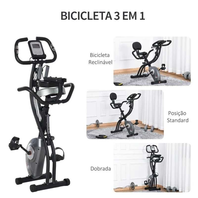 Bicicleta Estática Dobrável Resistência Ajustável em 8 Níveis  - Preto
