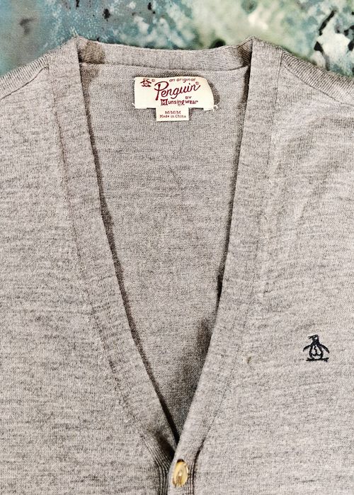 Kardigan męski szary Penguin 100% merino wool | Rozmiar M | Stan ideal