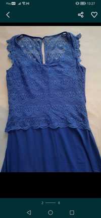 Sukienka długa suknia niebieska kobaltowa z koronką Mango L 40