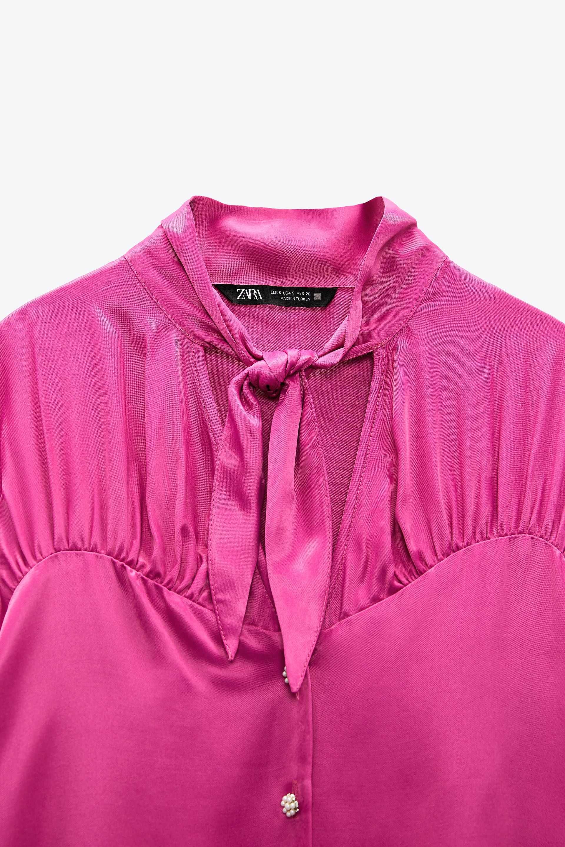 Блуза из сатина Zara XS (Dark fuchsia, розовая)