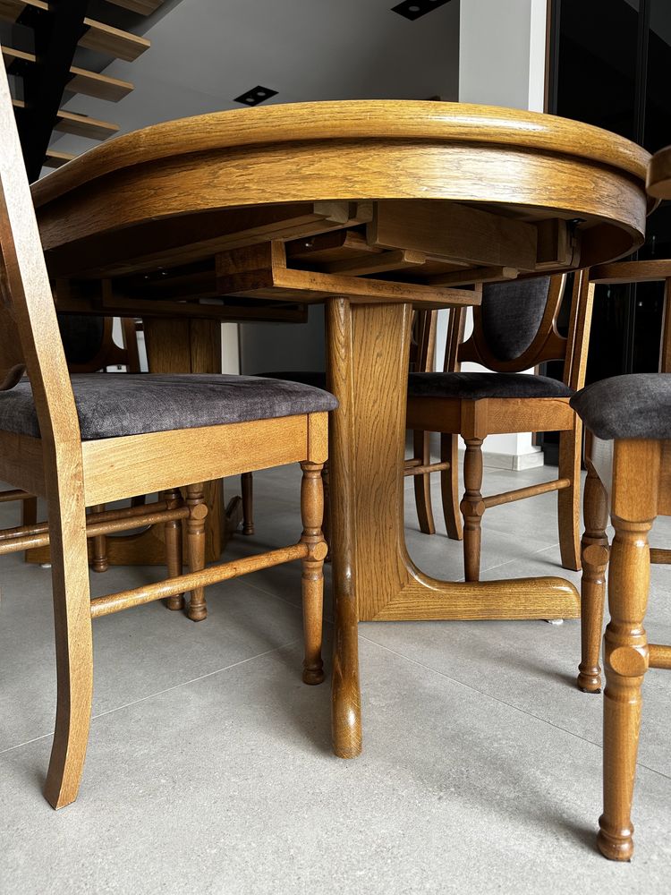 Zestaw stół dębowy (rozkładany) + 6 krzeseł