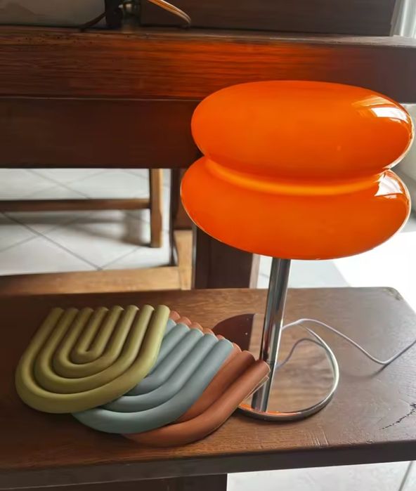 Nowa lampa stołowa szklana chromowana grzybek LED wstylu vintage retro
