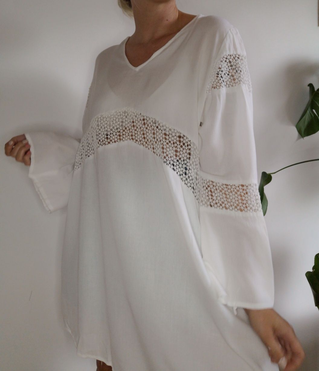 Długa biała koszula oversize boho 100% rayon made in india