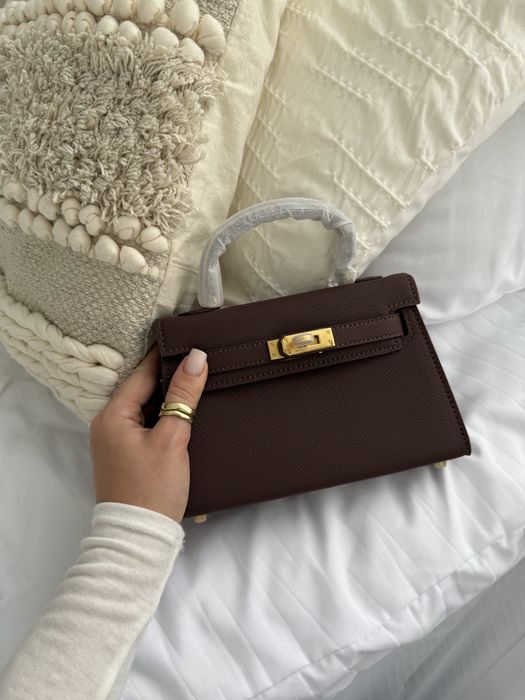 Сумка Hermes Kelly шкіра | шоколадна та бургунді | золота фурнітура
