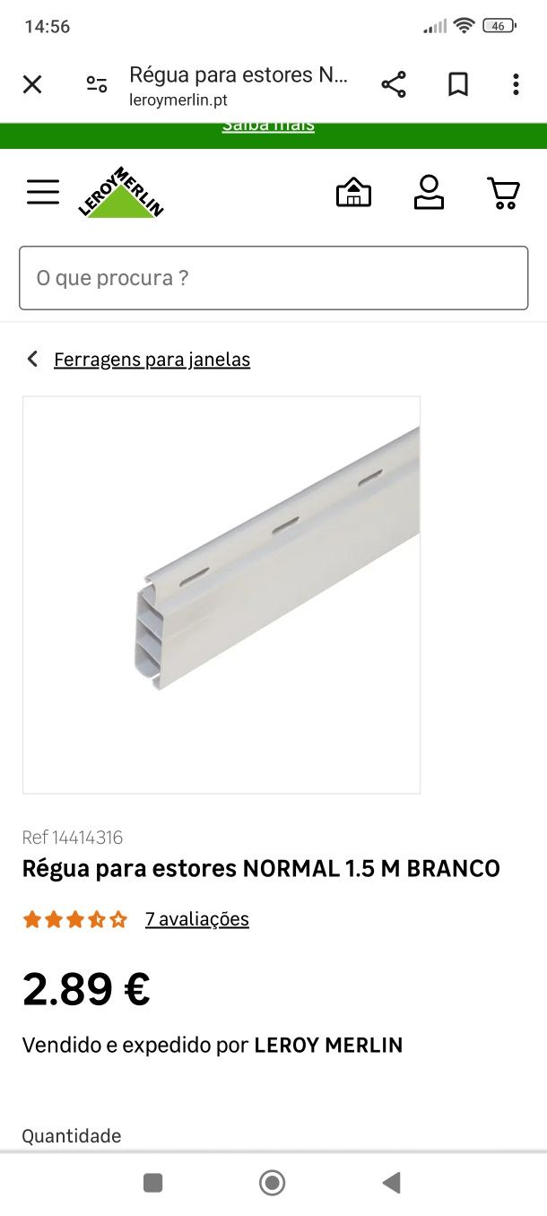 Régua para estore normal. (+-44cm)