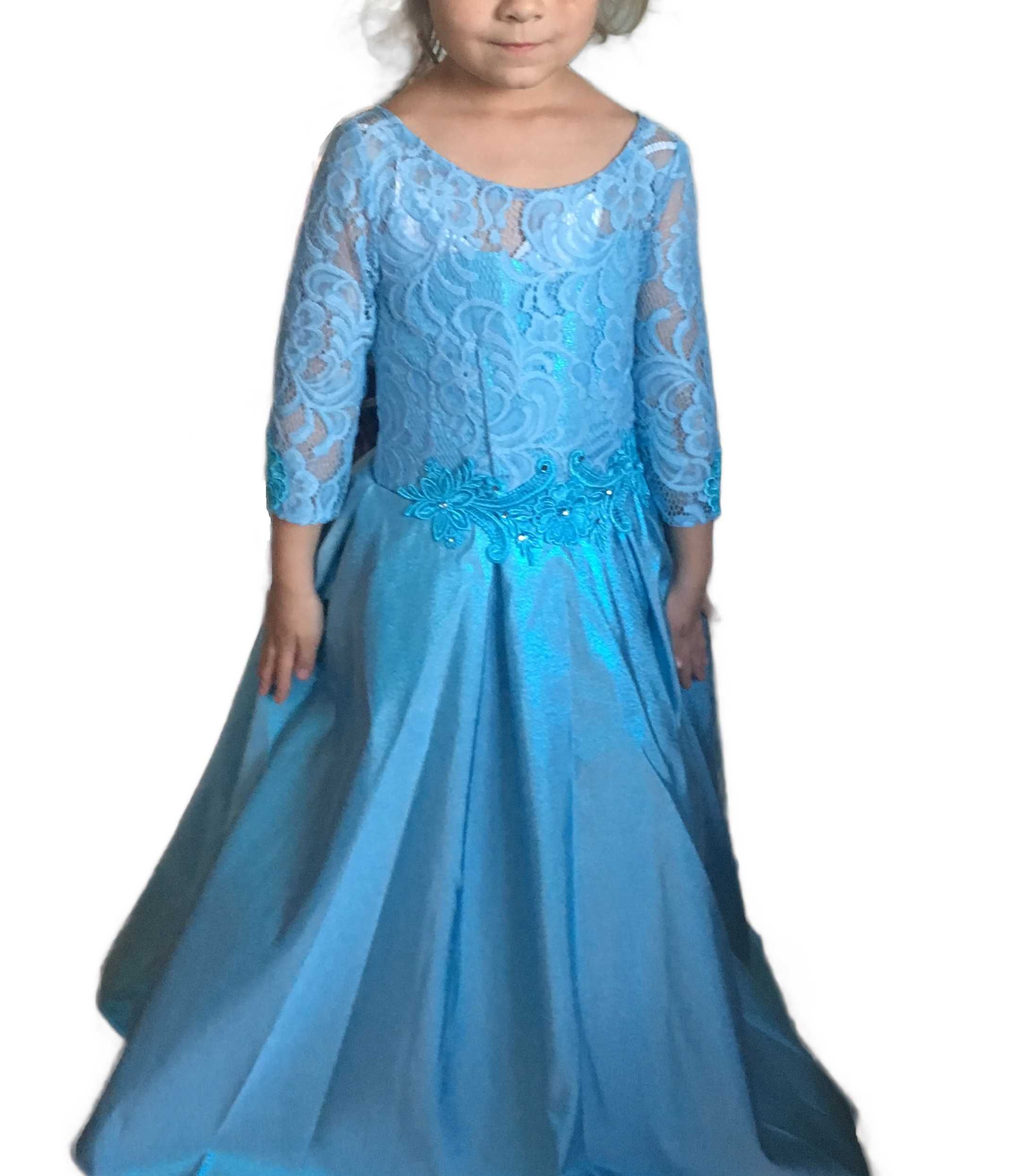 Детское нарядное выпускное платье бирюзовое размер 5-8 лет