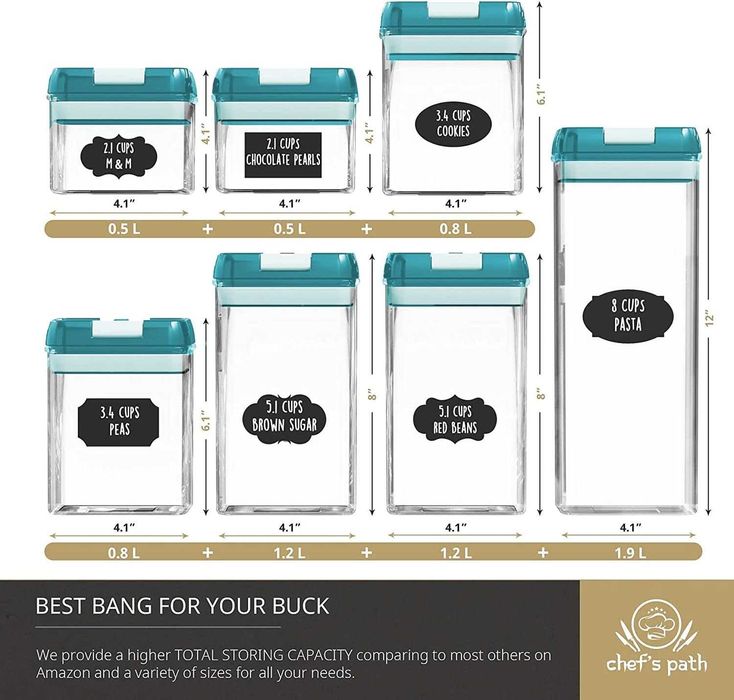 Chef`s path Hermetyczne pojemniki na żywność -7 szt,etykiety marker341