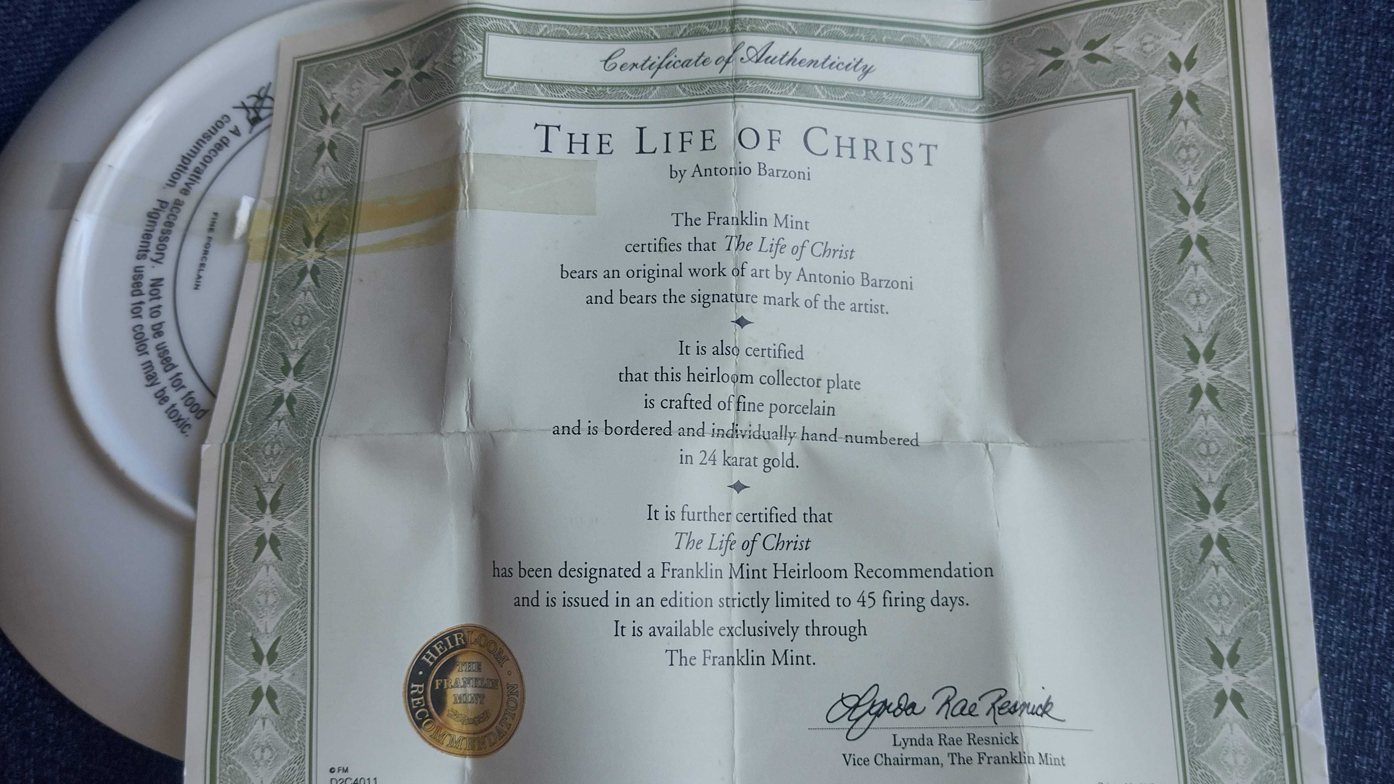 Prato "The Life of Christ" de Bar Zoni, Vida de Cristo edição numerada