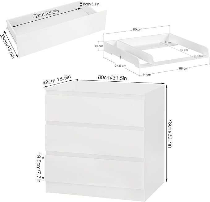 Stół do przewijania z białym blatem na komode