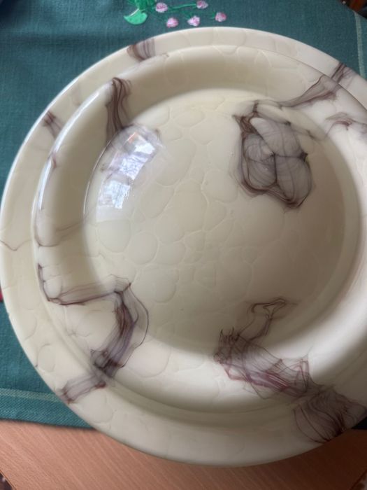 Ampla art deco stara lampa wisząca ufo żyrandol antyk kremowa marmurek