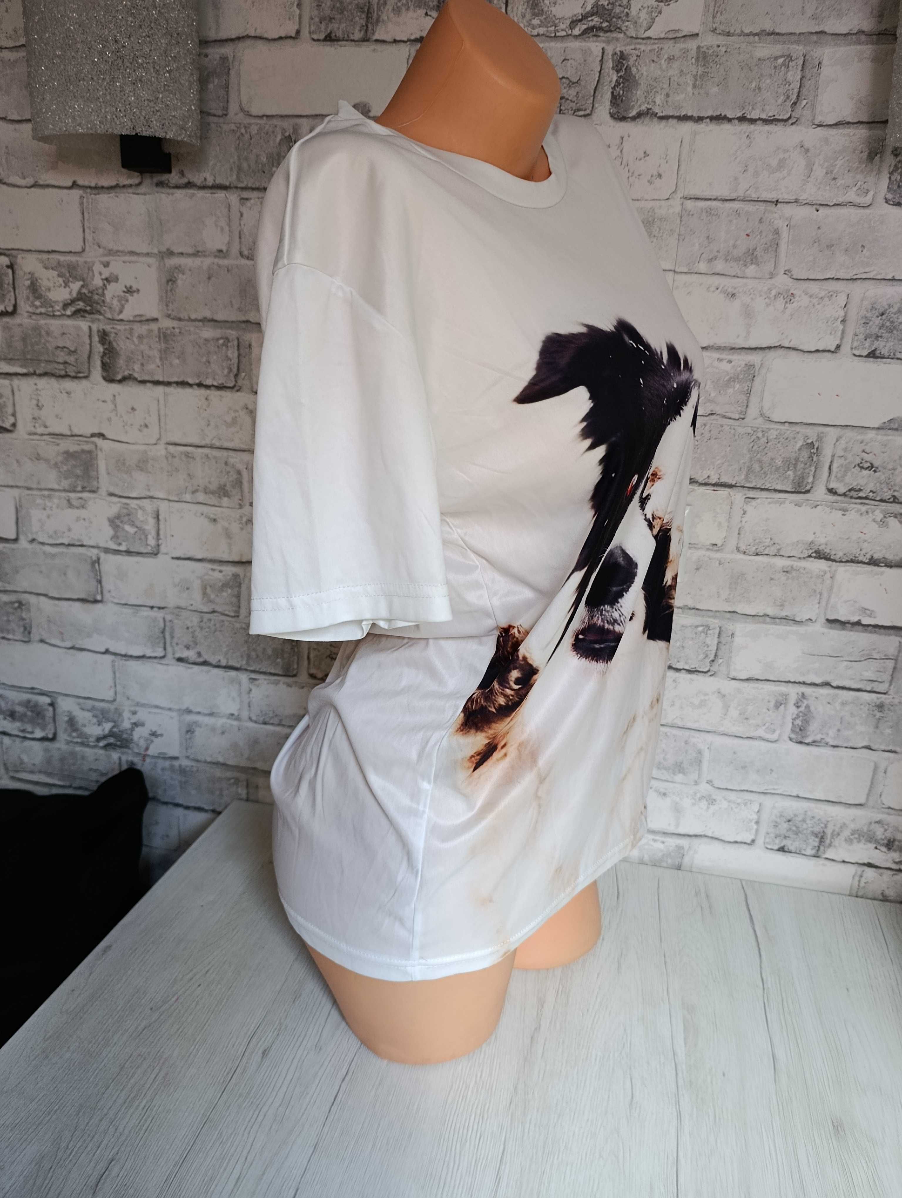M t-shirt biały koszulka krótki rękaw bluzka BC Border Collie z psem