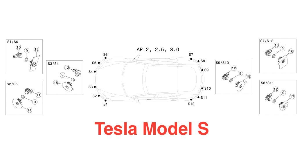 Парктроник Tesla Model S X AP 2.0-3.0(изогнутая ножка)
