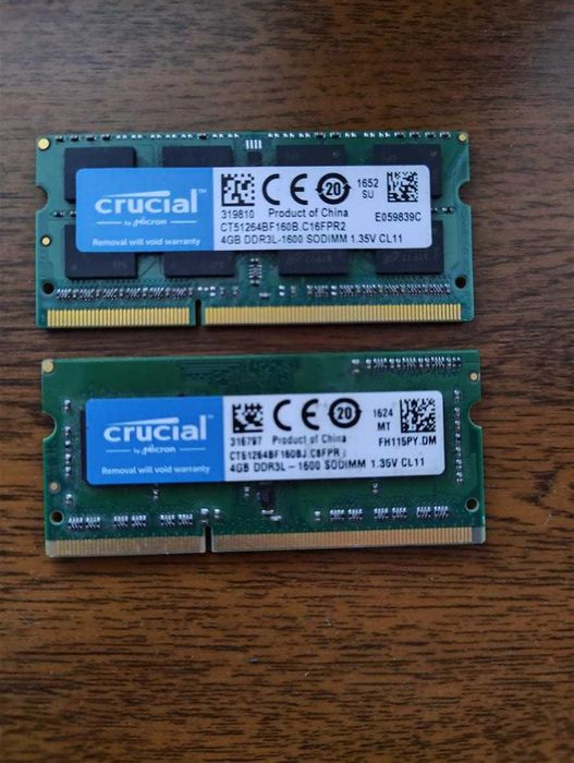 Оперативная память для ноутбука 2х4 Гб DDR3 - 1600 Мгц.