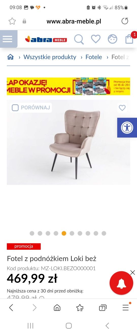 Sprzedam fotel z podnozkiem welur beż