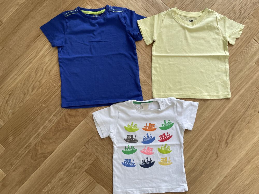 Bluzka 3 sztuki t-shirt H&M rozm. 92 niebieski żółty biały