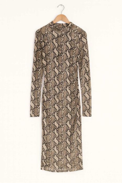 Drapowana sukienka maxi, obcisła, skóra węża, zwierzęcy print, ZARA