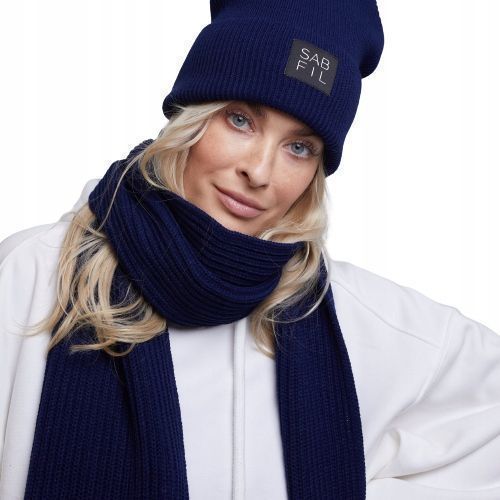 Polski Granatowy Komplet Szalik I Czapka Zimowa Beanie Na Zimę Navy