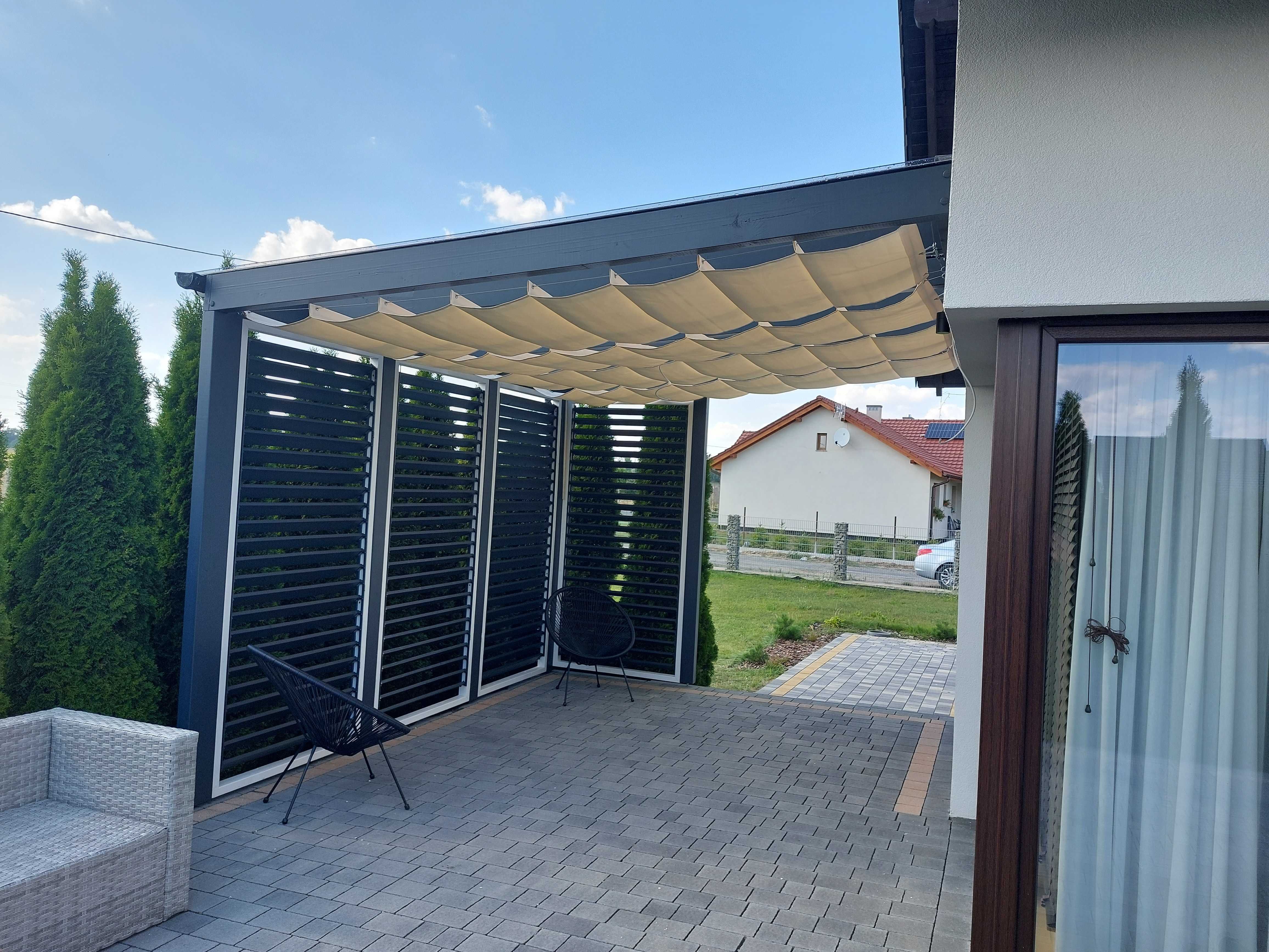 Nowoczesne zadaszenie tarasu pergola taras żaluzje