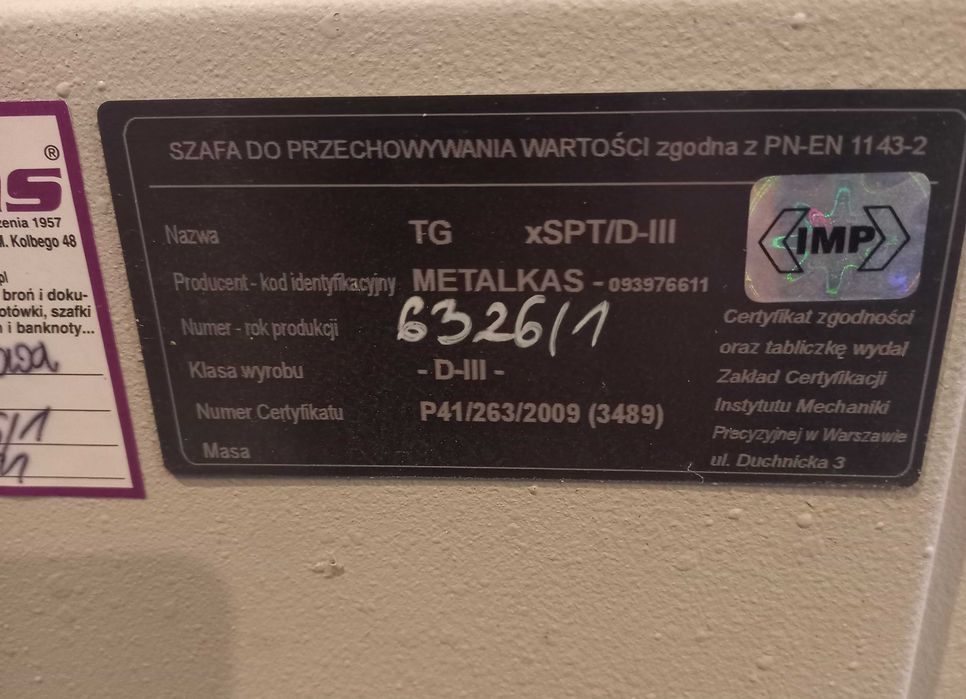 Sejf kasa pancerna transferowa Metalkas III klasa, 800 kg