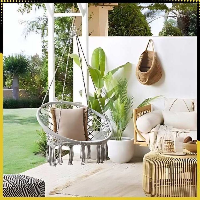 HUŚTAWKA BOCIANIE GNIAZDO Ogrodowa Fotel Wiszący Krzesło BOHO 80 cm