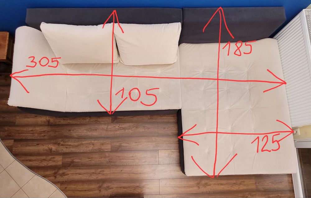Narożnik rozkładany, sofa kanapa narożna z funkcją spania 305 x 185cm