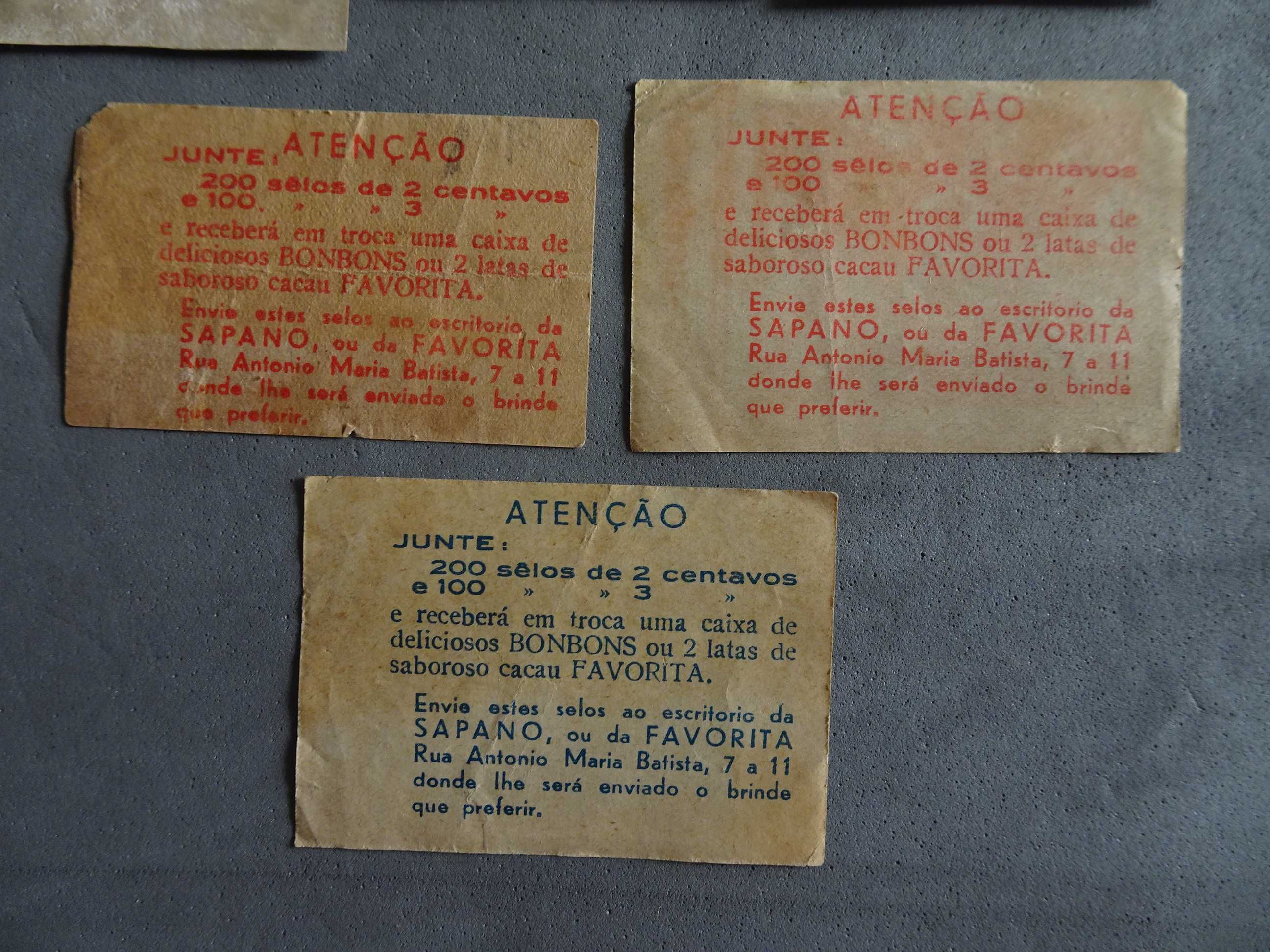 Lote de 6 senhas dos chocolates Favorita