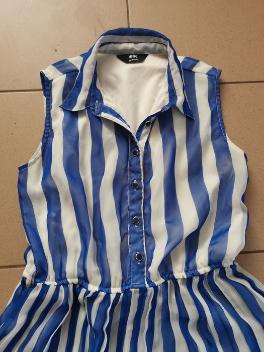 Letnia sukienka w marynarskie paski plisowana zwiewna 38 pas z gumką