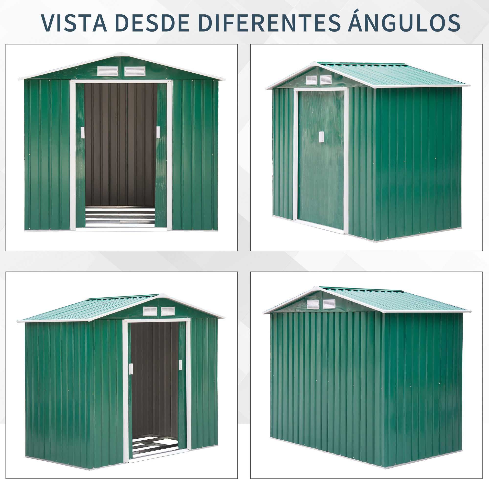 Abrigo de Jardim Metálico 213x130x185 cm com 2 Portas Deslizantes