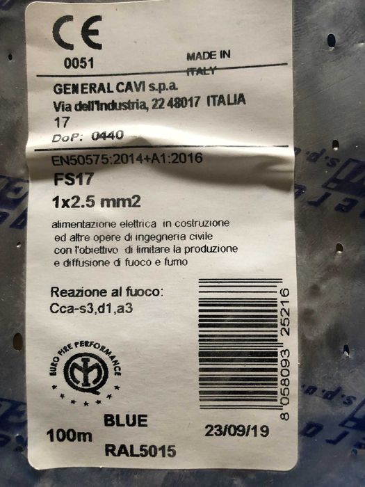 Кабель гнучкий FS17 1х2,5 Італія європейська якість 100м