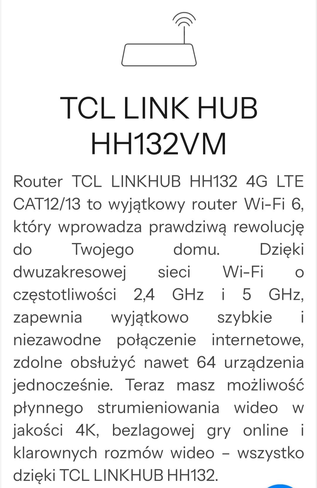 W 100% nowy router bezprzewodowy TCL LINKHUB HH132 4G LTE CAT13